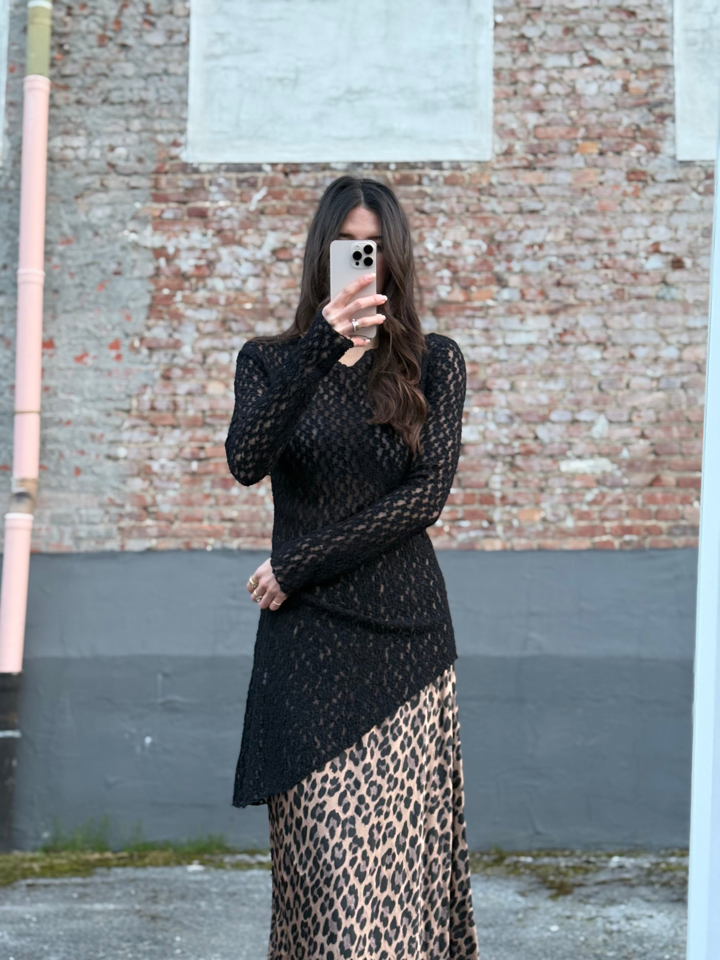 Langes Spitzen Oberteil schwarz