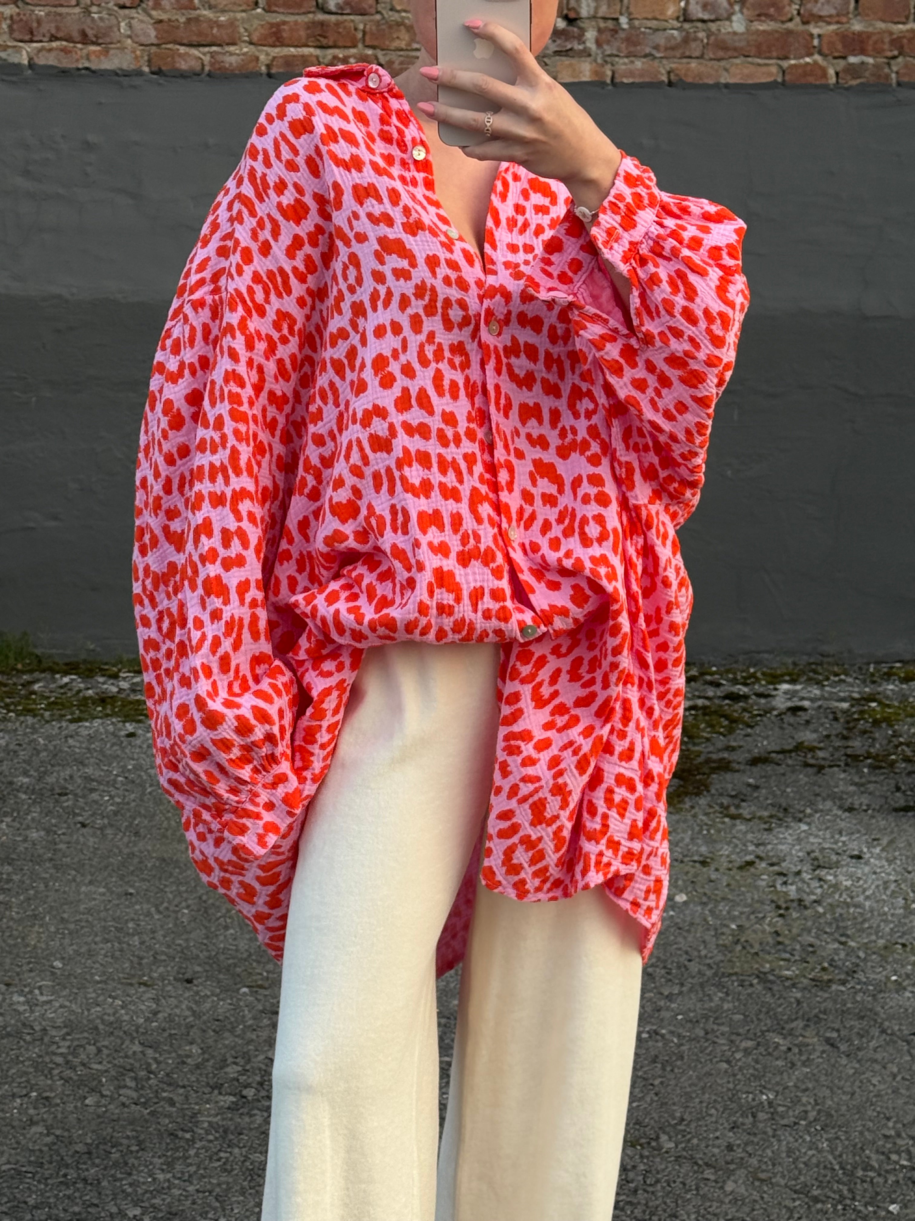 Lange Bluse Leo pink/rot