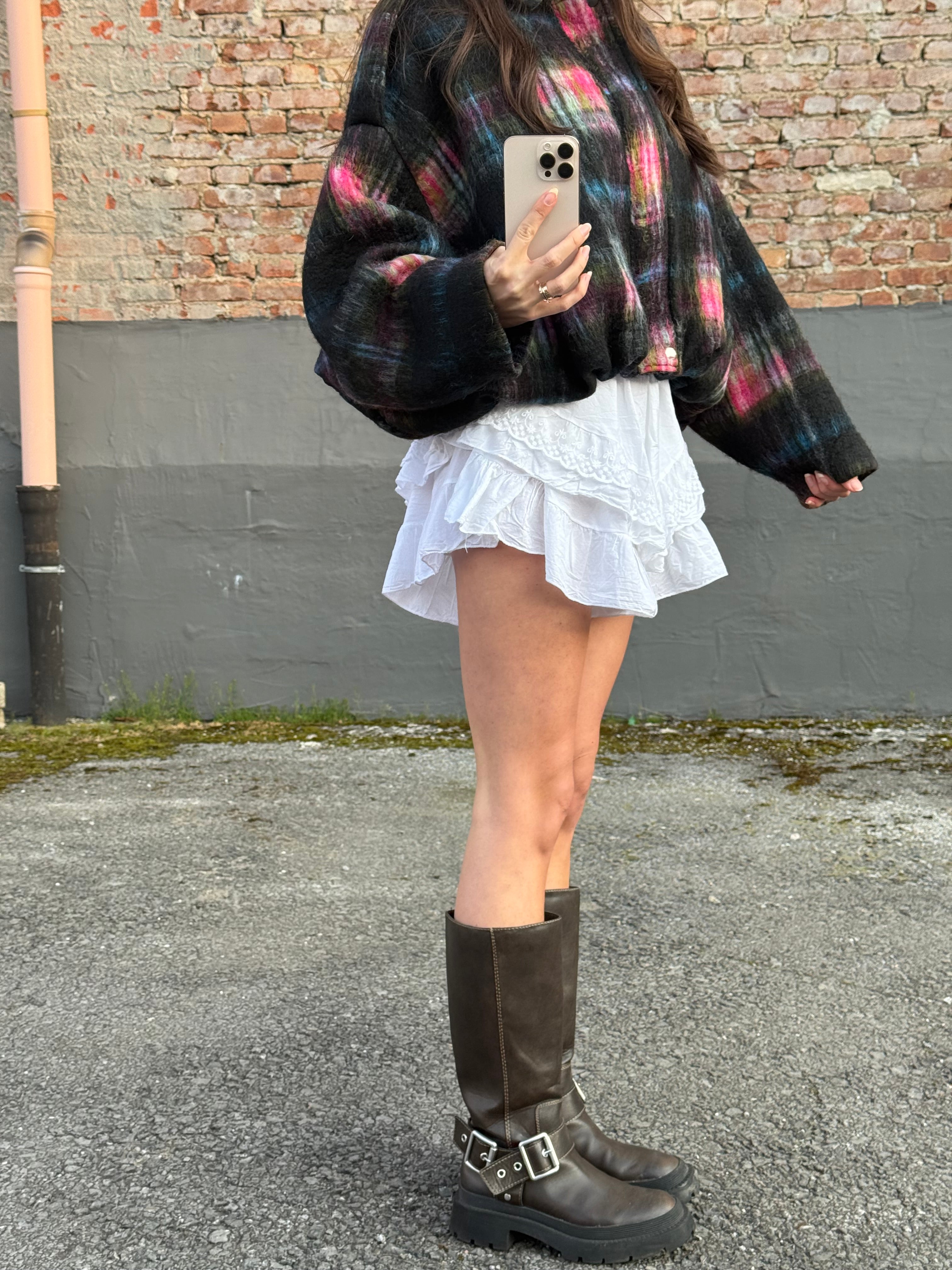 Karo Jacke schwarz/rosa