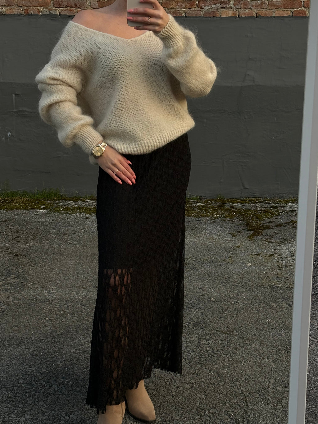 Strick Pullover V-Ausschnitt beige