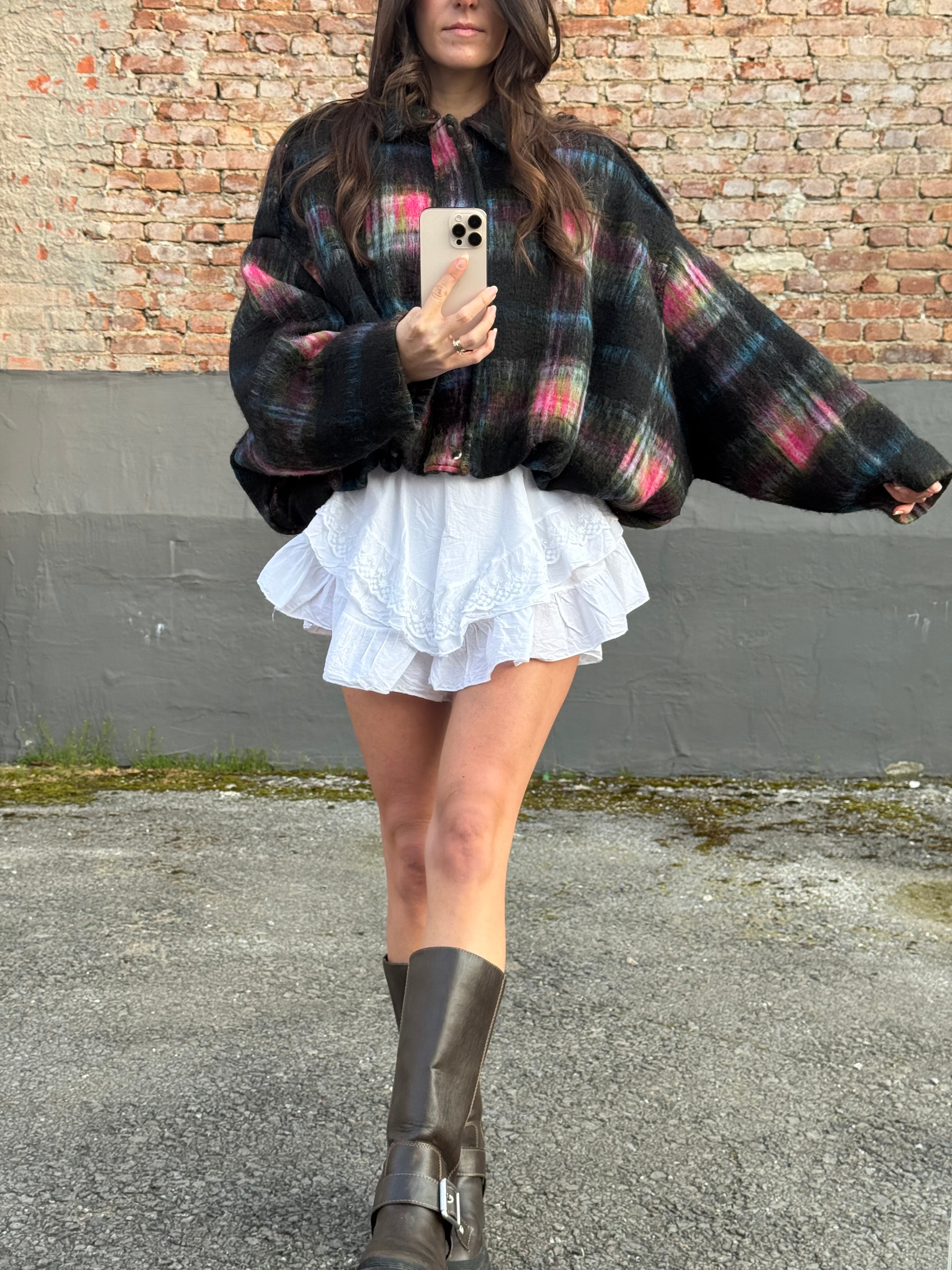 Karo Jacke schwarz/rosa