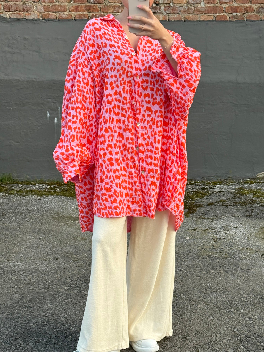 Lange Bluse Leo pink/rot