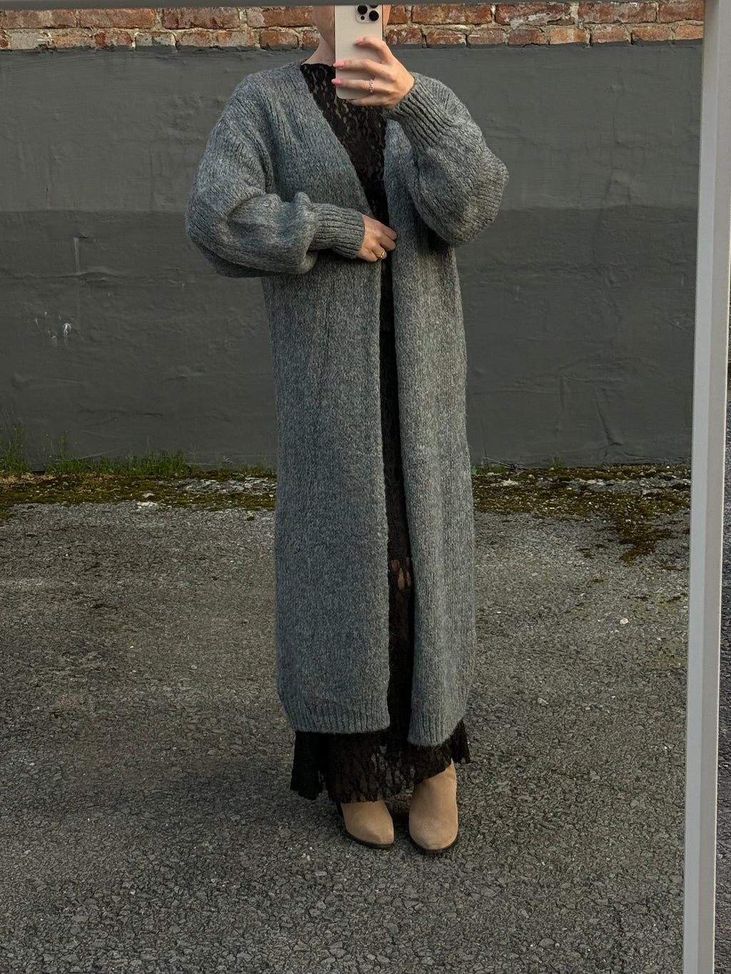Lange Strickjacke grau