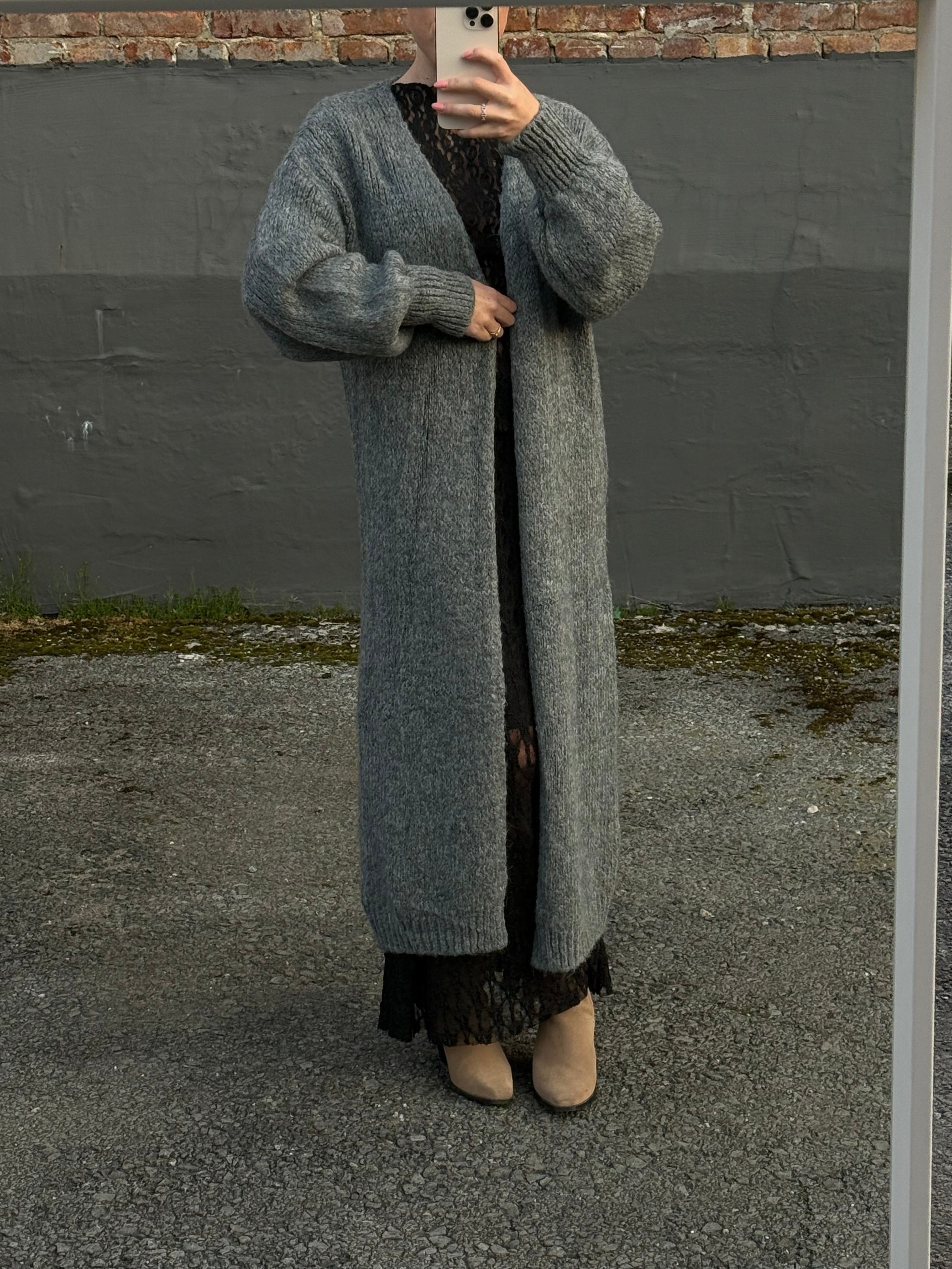 Lange Strickjacke grau
