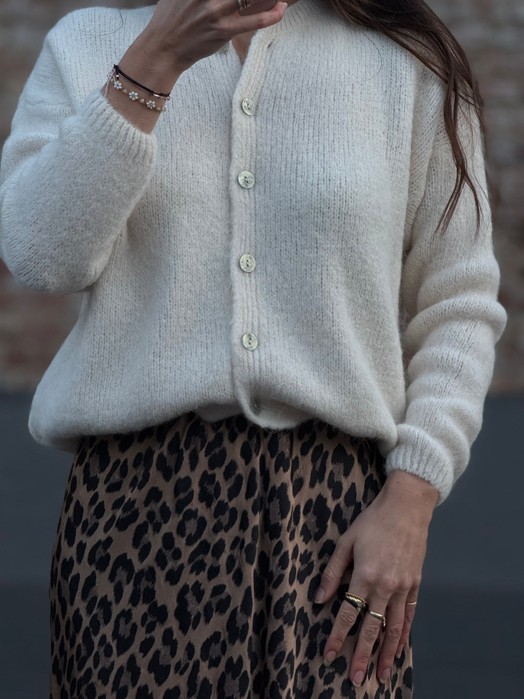 Strickjacke beige/weiß
