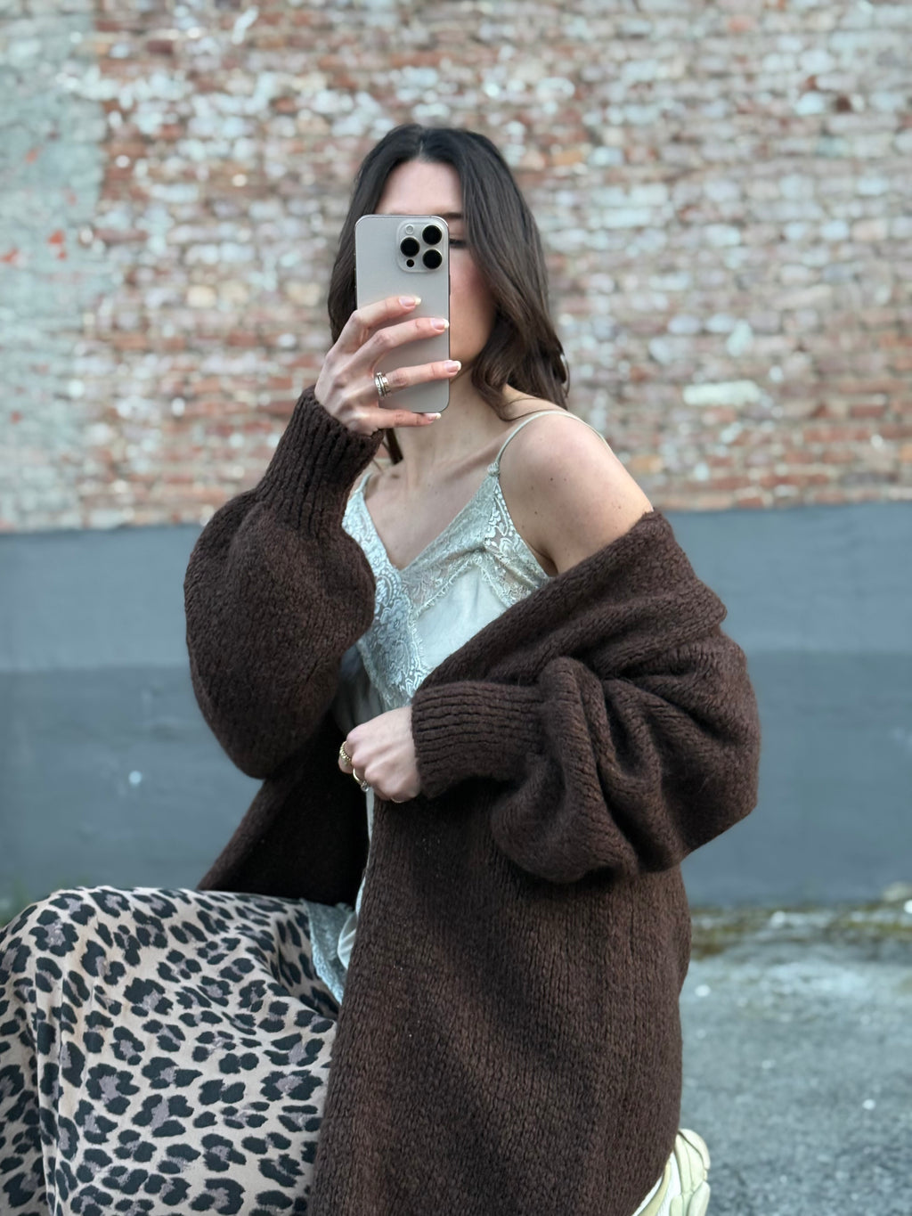 Lange Strickjacke braun