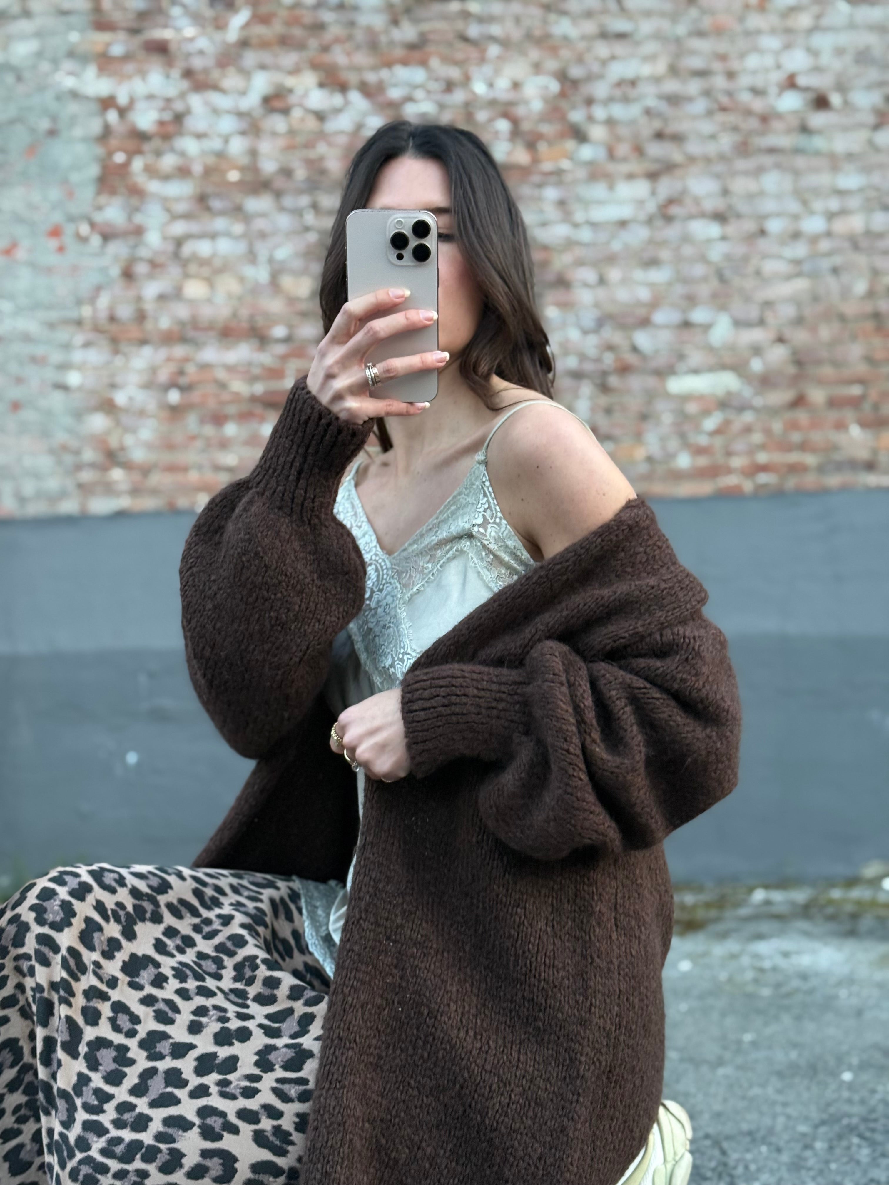 Lange Strickjacke braun