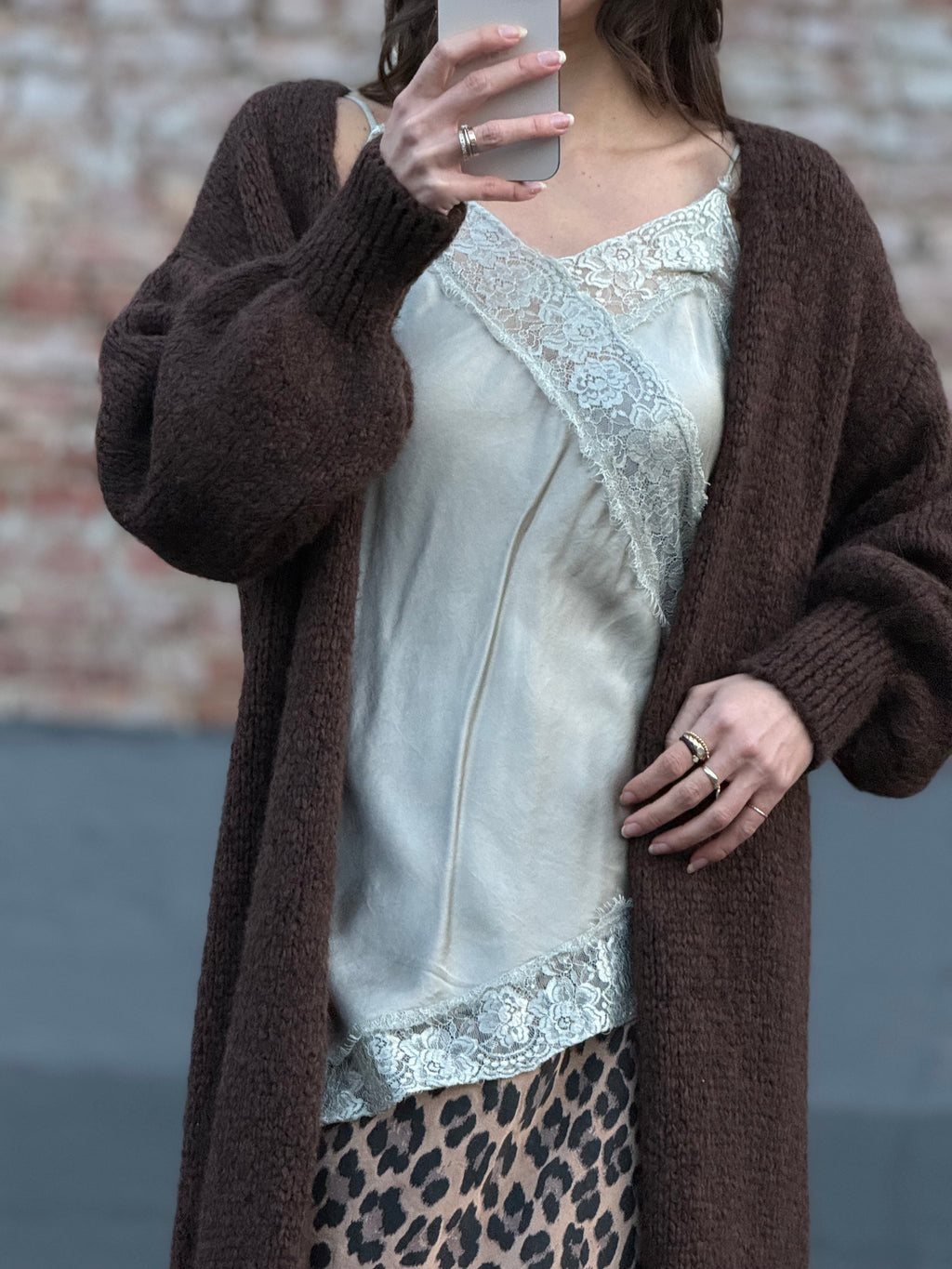 Satin/Spitze Top beige