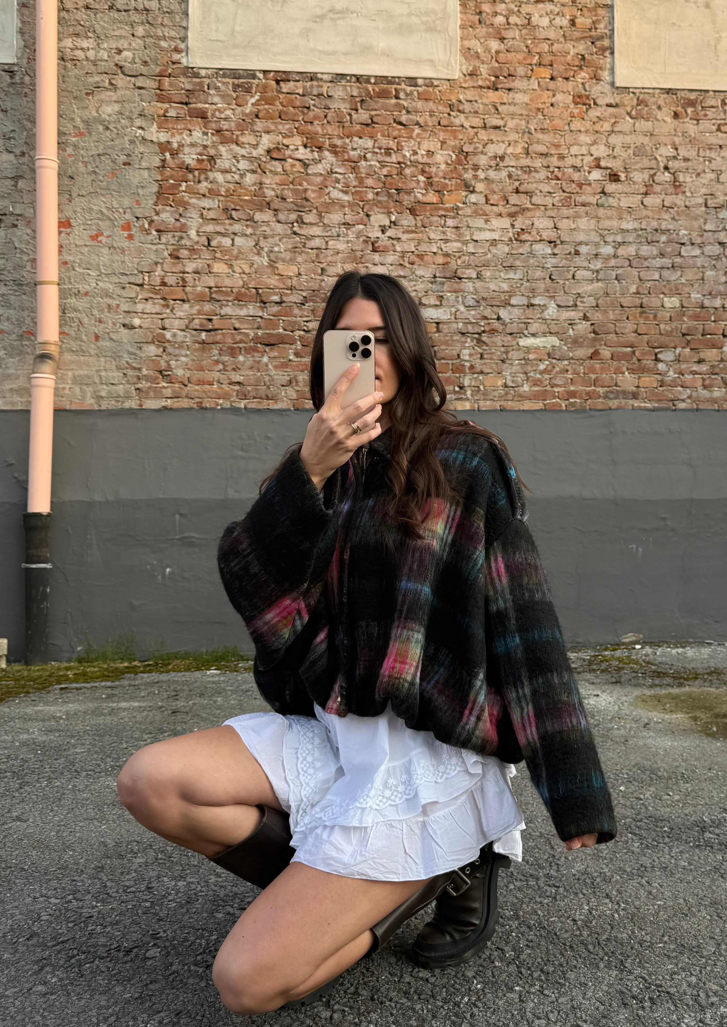 Karo Jacke schwarz/rosa