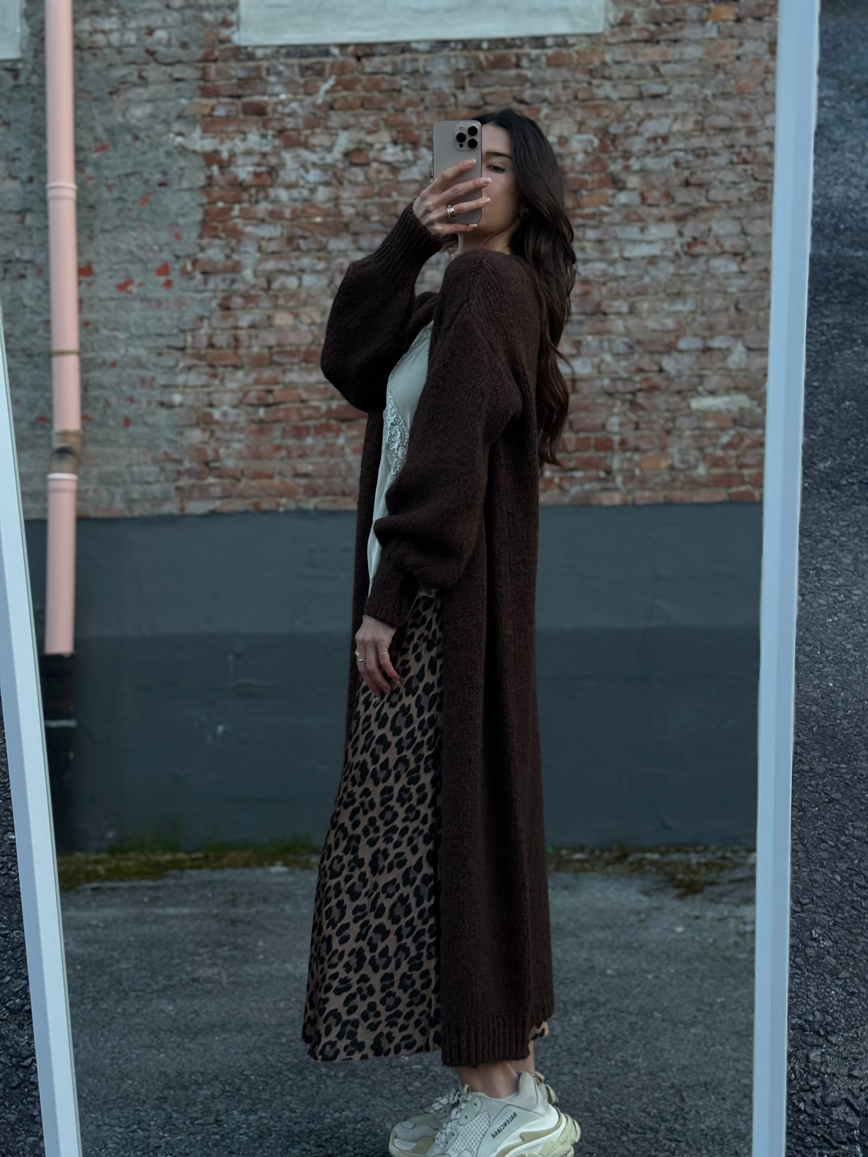Lange Strickjacke braun