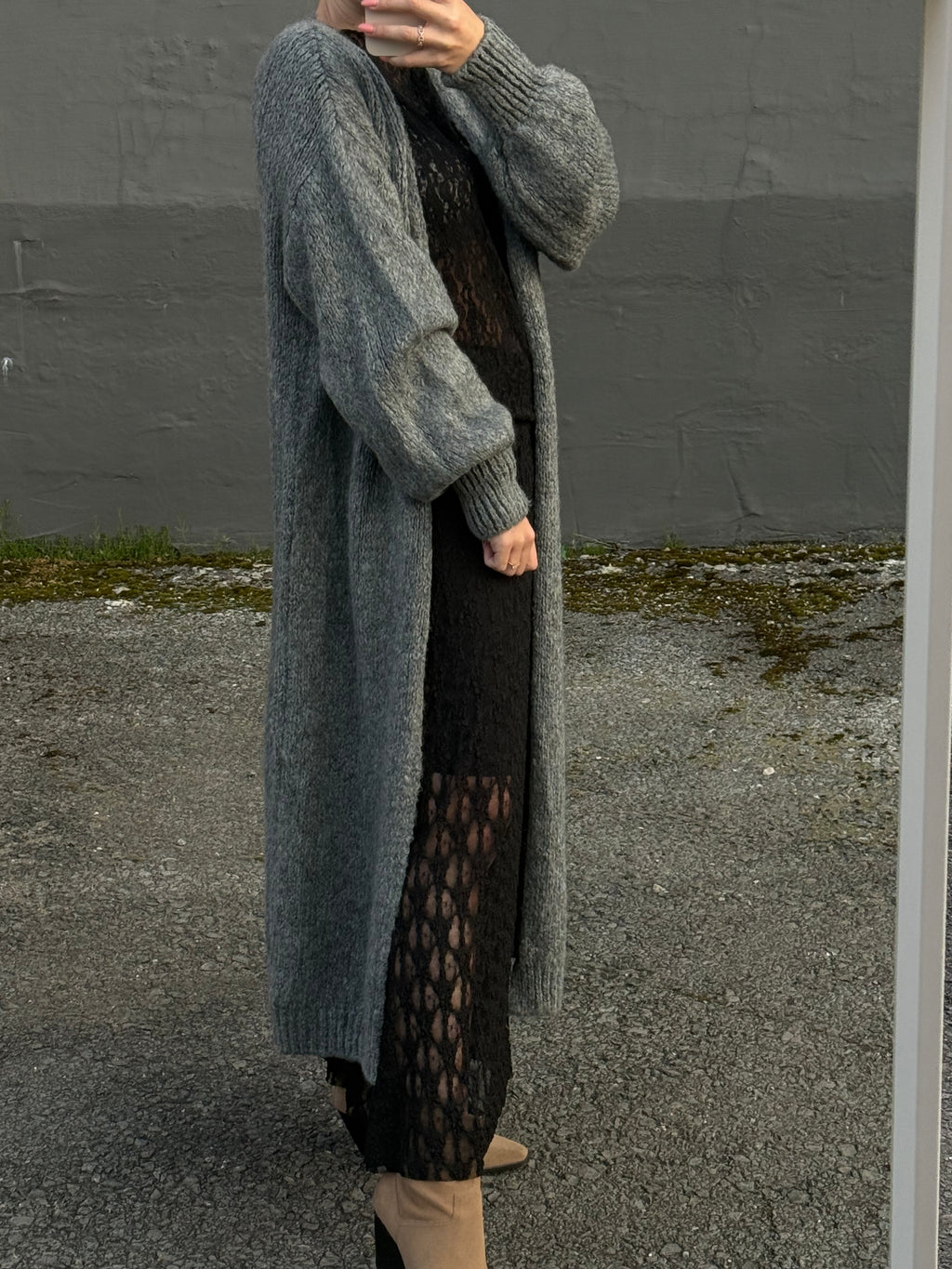 Lange Strickjacke grau