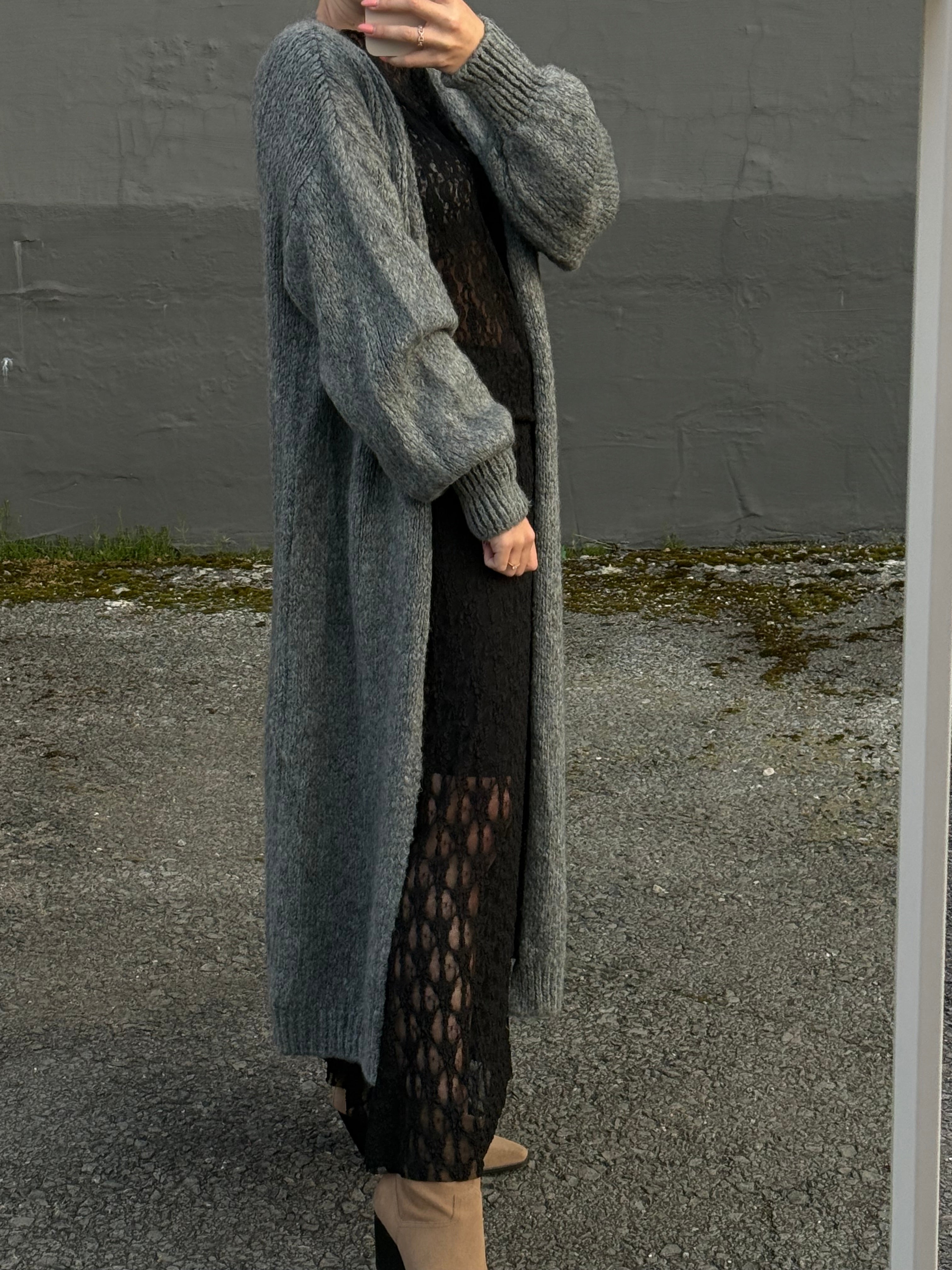 Lange Strickjacke grau