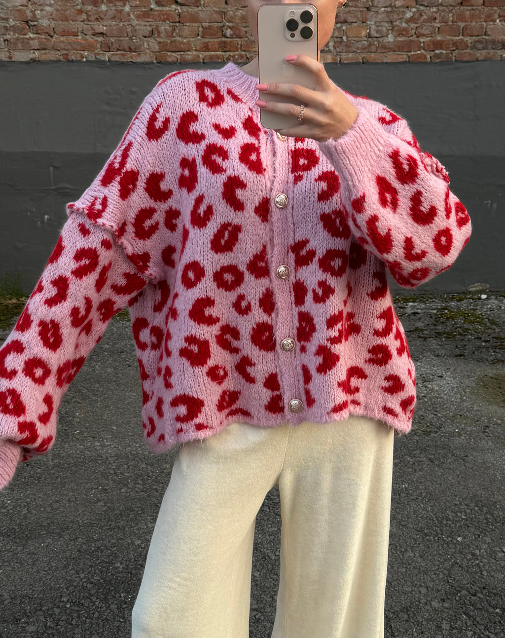 Strickjacke Leo rot/pink